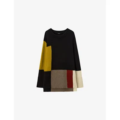 Joseph Womens Smoke Combo Colour-block Relaxed-fit Wool-blend Jumper In Multi