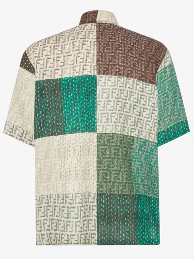 Fendi Men Linen Shirt With All-over Ff Print In Multi