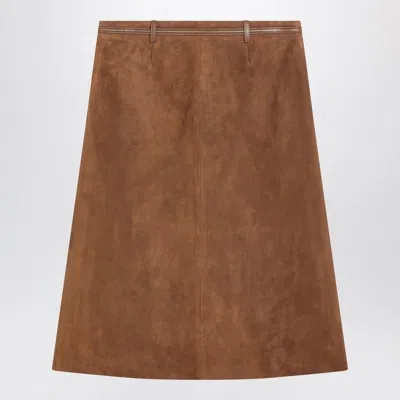 Gucci Brown Suede Skirt With Horsebit Detail Women In Brown
