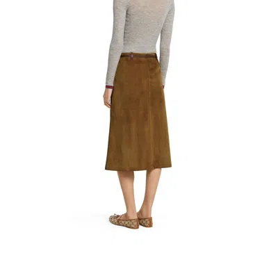Gucci Brown Suede Skirt With Horsebit Detail Women In Brown
