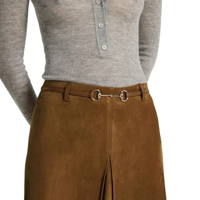 Gucci Brown Suede Skirt With Horsebit Detail Women In Brown