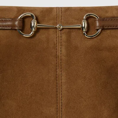 Gucci Brown Suede Skirt With Horsebit Detail Women In Brown