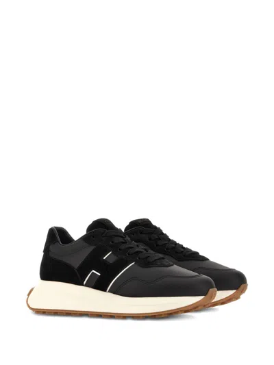 Hogan Streamlined Black Sneakers With Suede Texture In Black