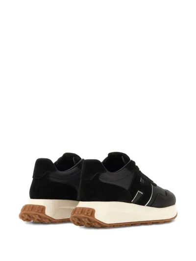 Hogan Streamlined Black Sneakers With Suede Texture In Black