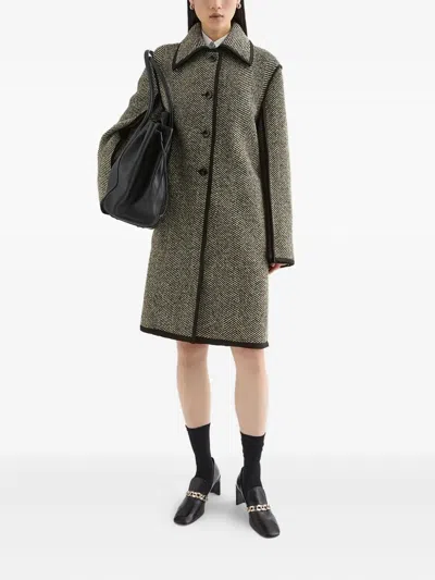 Jil Sander Herringbone Pattern Mid-length Coat In Green