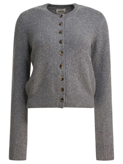 Khaite Everheart Crewneck Cardigan In Gray