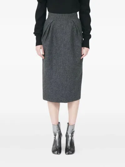 Maison Margiela Herringbone Wool-tweed Midi Skirt In Gray