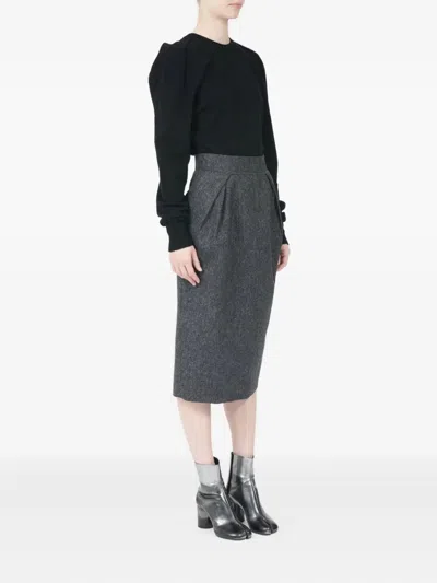Maison Margiela Herringbone Wool-tweed Midi Skirt In Gray