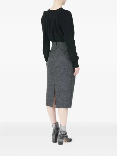 Maison Margiela Herringbone Wool-tweed Midi Skirt In Gray