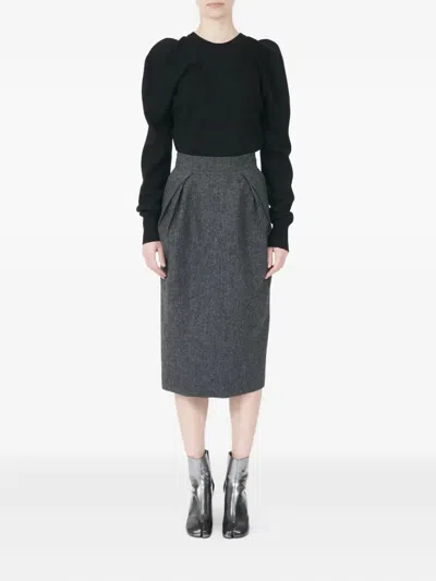 Maison Margiela Herringbone Wool-tweed Midi Skirt In Gray