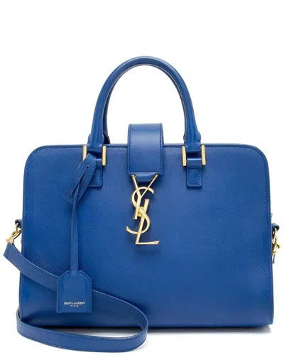 Saint Laurent Blue Calfskin Monogram Baby Cabas Tote (authentic Pre-loved) In Blue