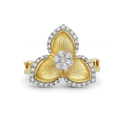 Artisan Women's Gold / White 14k Yellow Gold Cocktail Ring With Natural Diamond Three-leaf Design In Gold