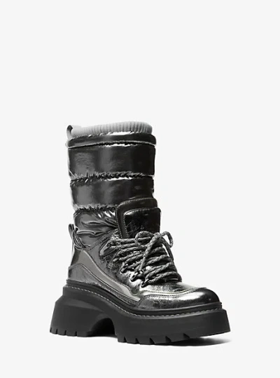 Michael Kors Shiloh Metallic Mixed-media Boot In Black