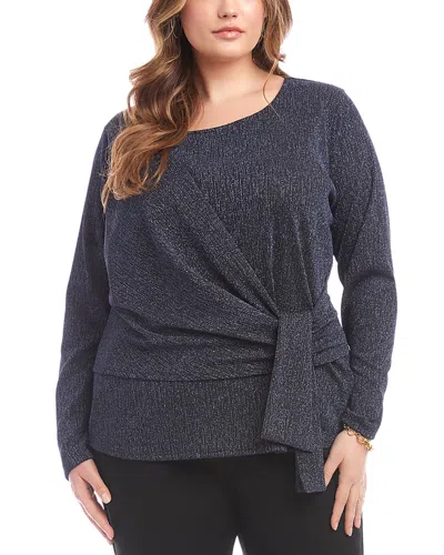 Karen Kane Plus Size Long Sleeve Metallic Knit Side Tie Top In Gray