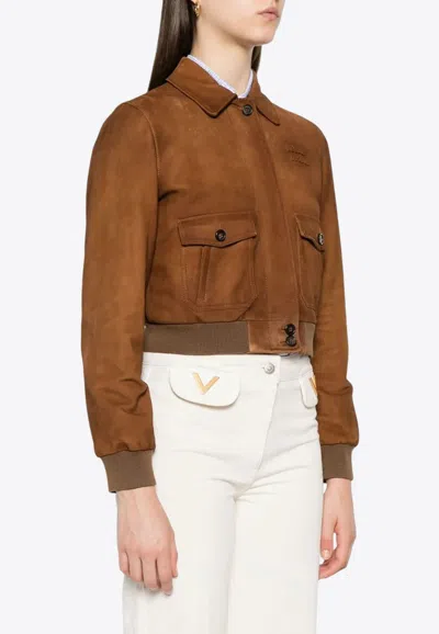 Miu Miu Lapel Long-sleeved Casual Jacket In Brown