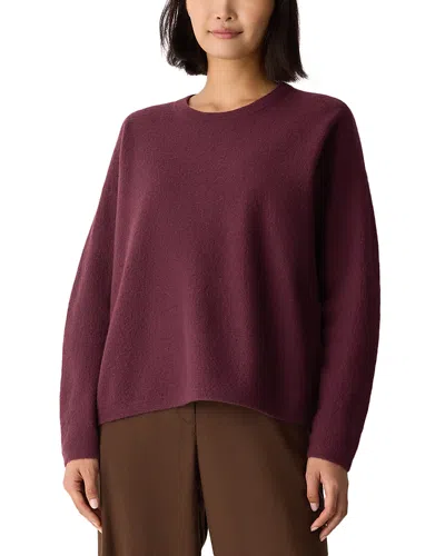 Eileen Fisher Fine Felted Wool Crew Neck Top In Regenerative Wool In Burgundy