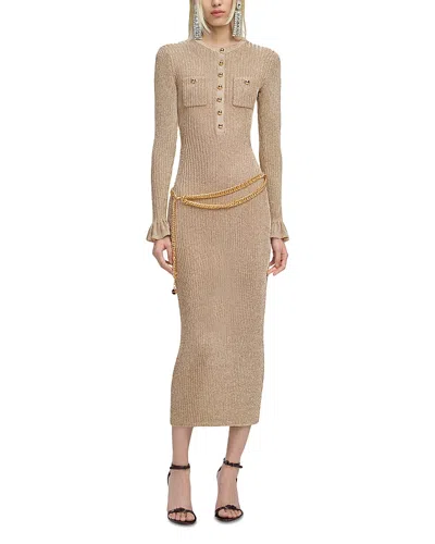 Self-portrait Ribbed Knit Midi Dress In Neutral