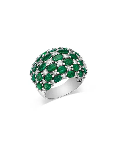 Bloomingdale's Fine Collection Emerald & Diamond Checkerboard Cluster Ring In 14k White Gold In White