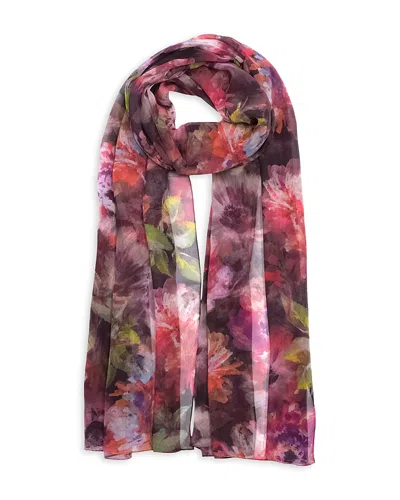 Echo Hazy Floral Crinkle Silk Wrap Scarf In Black