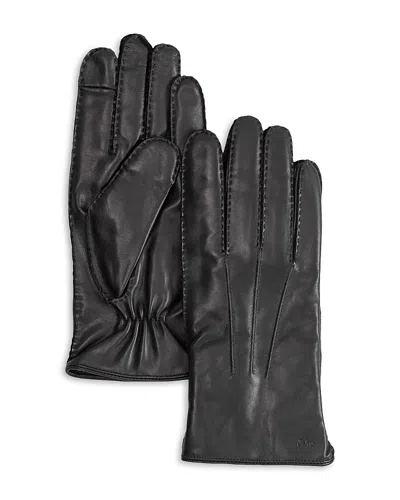 Echo Stitch Detail Leather Tech Gloves In Gray