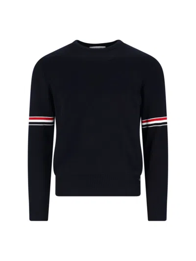 Thom Browne Rwb Intarsia Armband Tweed Pullover In Blue