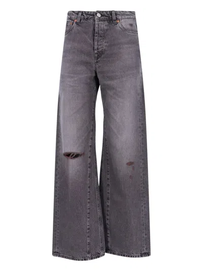 Our Legacy Distressed Wide-leg Jeans With Faded Black Wash In Gray