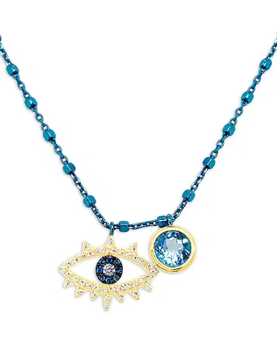 Meira T Blue & White Diamond Evil Eye Blue Chain Necklace, 16-18 In Gold