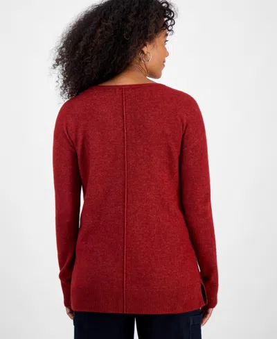 Style & Co Petite Seam-front Boat-neck Sweater, Macy's Exclusive In Burgundy