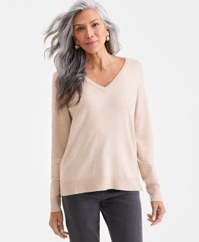 Style & Co Women's V-neck Long-sleeve Sweater, Created For Macy's In Neutral