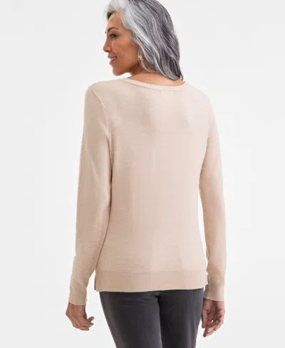 Style & Co Women's V-neck Long-sleeve Sweater, Created For Macy's In Neutral