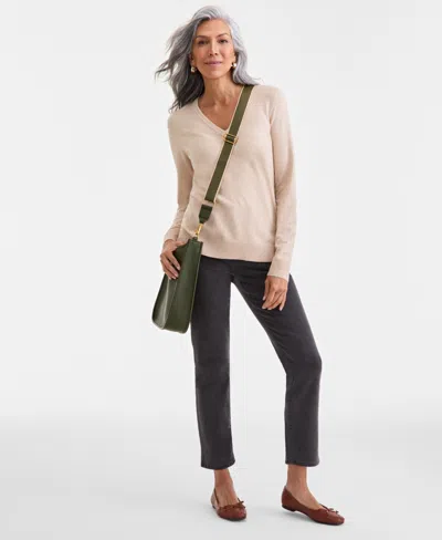 Style & Co Women's V-neck Long-sleeve Sweater, Created For Macy's In Neutral