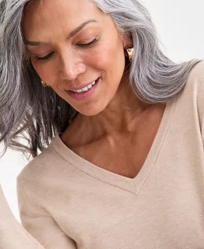 Style & Co Women's V-neck Long-sleeve Sweater, Created For Macy's In Neutral