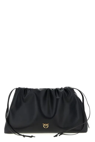 Pinko Maxi Clutch With Soft Calfskin Shoulder Strap In Black