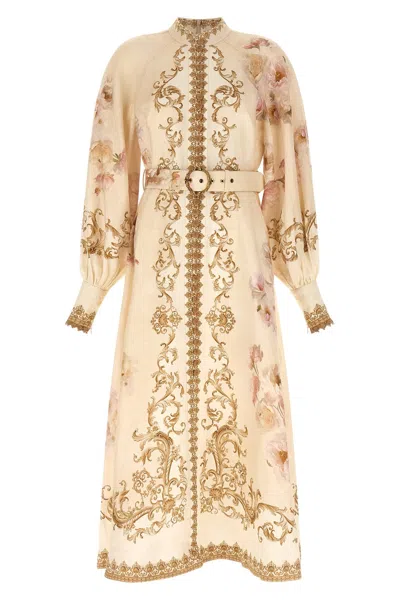 Zimmermann Womens Sage Toile Floral Floral-pattern Tie-waist Linen Midi Dress In Pink