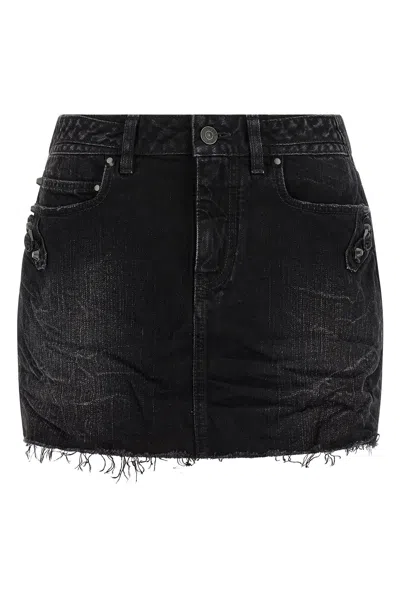 Balenciaga Washed Black City Mini Denim Skirt In Black