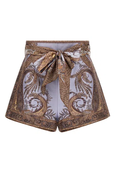 Zimmermann Multicolor Shorts With Belt And All-over Paisley Print In Silk And Cotton Woman In Multi