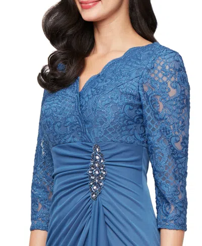 Alex Evenings Women's Lace-bodice Cascade-ruffle Gown In Blue