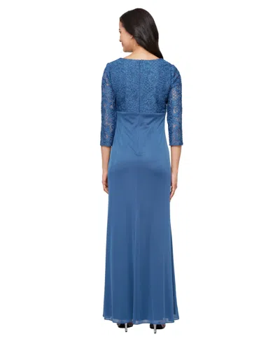 Alex Evenings Women's Lace-bodice Cascade-ruffle Gown In Blue