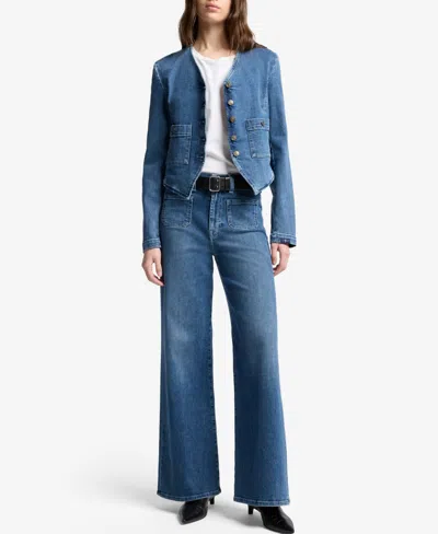7 For All Mankind Collarless Jacket In Blue