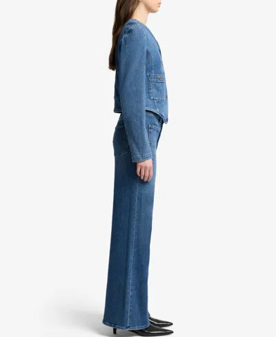 7 For All Mankind Collarless Jacket In Blue