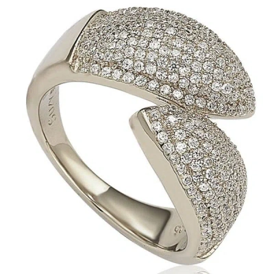 Suzy Levian Pave Cubic Zirconia Sterling Silver Bypass Ring In Metallic