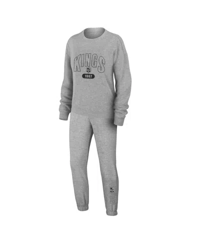 Wear By Erin Andrews Women's 2-piece Heather Gray Los Angeles Kings Knit Long Sleeve Tri-blend T-shirt And Pants Sleep Se In Gray