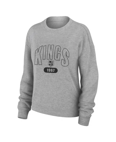 Wear By Erin Andrews Women's 2-piece Heather Gray Los Angeles Kings Knit Long Sleeve Tri-blend T-shirt And Pants Sleep Se In Gray