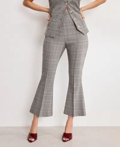 Good American Plaid Pull On Kick Flare Pants In Gray