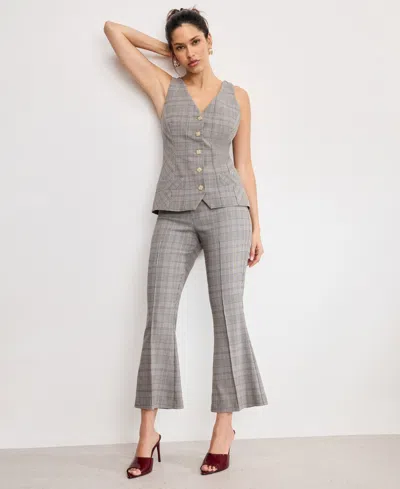 Good American Plaid Pull On Kick Flare Pants In Gray