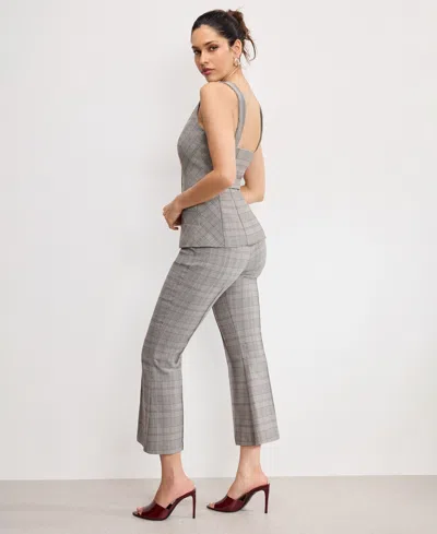 Good American Plaid Pull On Kick Flare Pants In Gray