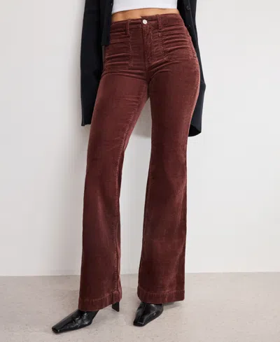 Good American Good Legs Patch Pocket Flare Corduroy Pants In Brown