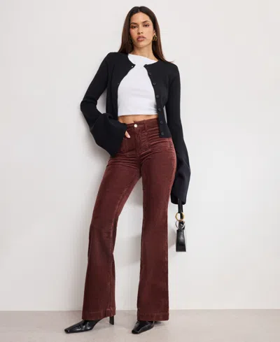 Good American Good Legs Patch Pocket Flare Corduroy Pants In Brown