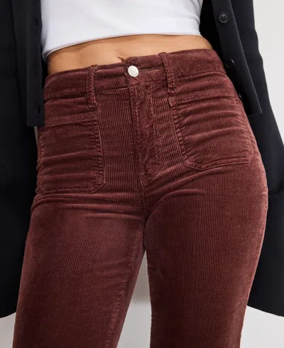 Good American Good Legs Patch Pocket Flare Corduroy Pants In Brown