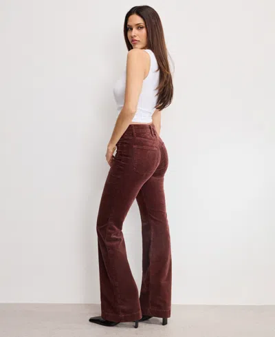 Good American Good Legs Patch Pocket Flare Corduroy Pants In Brown